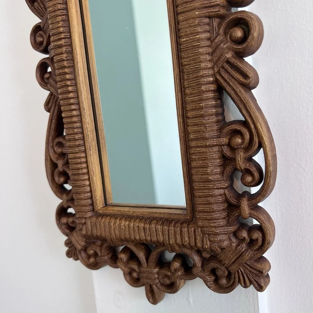 Vintage Brown Faux Wicker Wall Mirror 1978 Dart 21